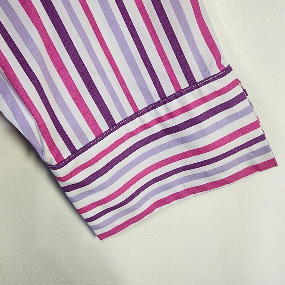 Denim & Co. Tunic Shirt XL Printed Button Front Flip Cuff Striped Purple A378276 - Picture 7 of 10